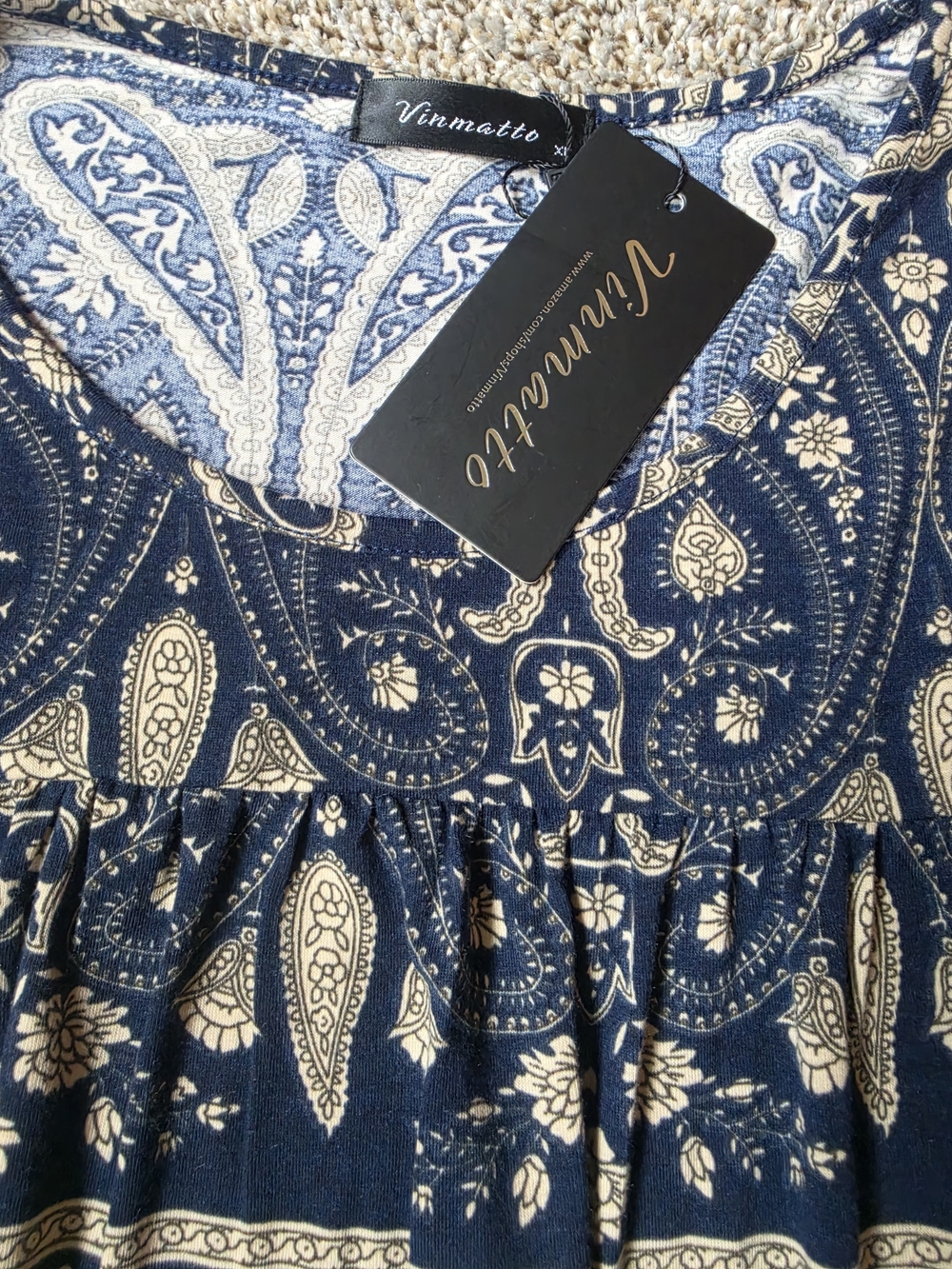 Venezia Navy and Gold Paisley Short-Sleeve Tunic - Picture 3 of 5